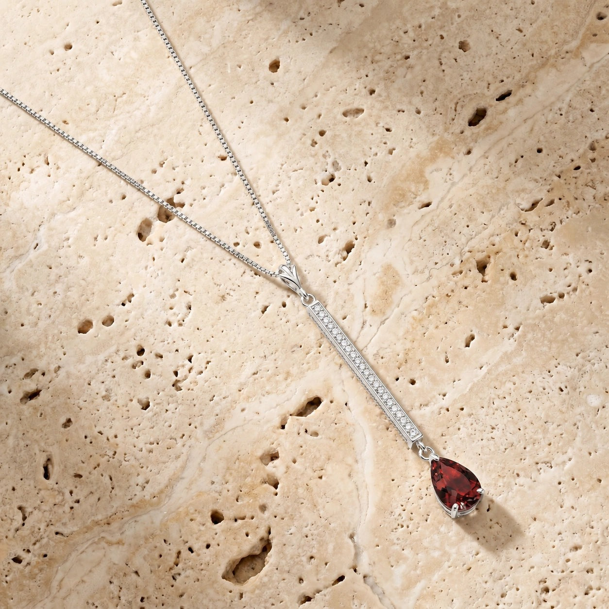 White Gold Grace Necklace Garnet 10K — Adelaide
