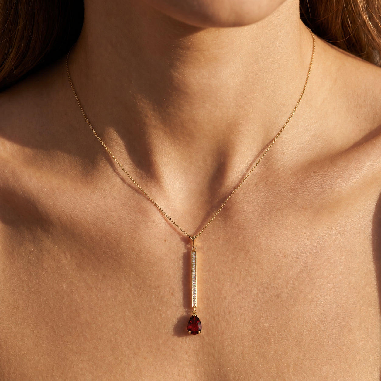 Yellow Gold Grace Necklace Garnet 10K — Adelaide