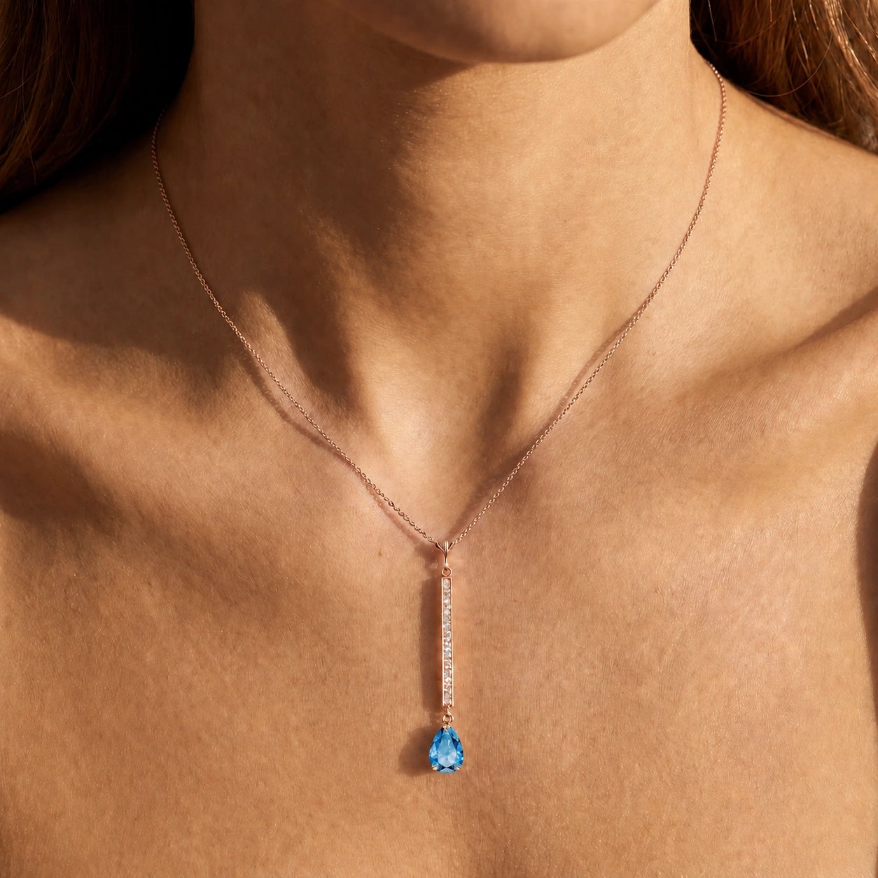 Rose Gold Grace Necklace Blue Topaz 10K — Adelaide