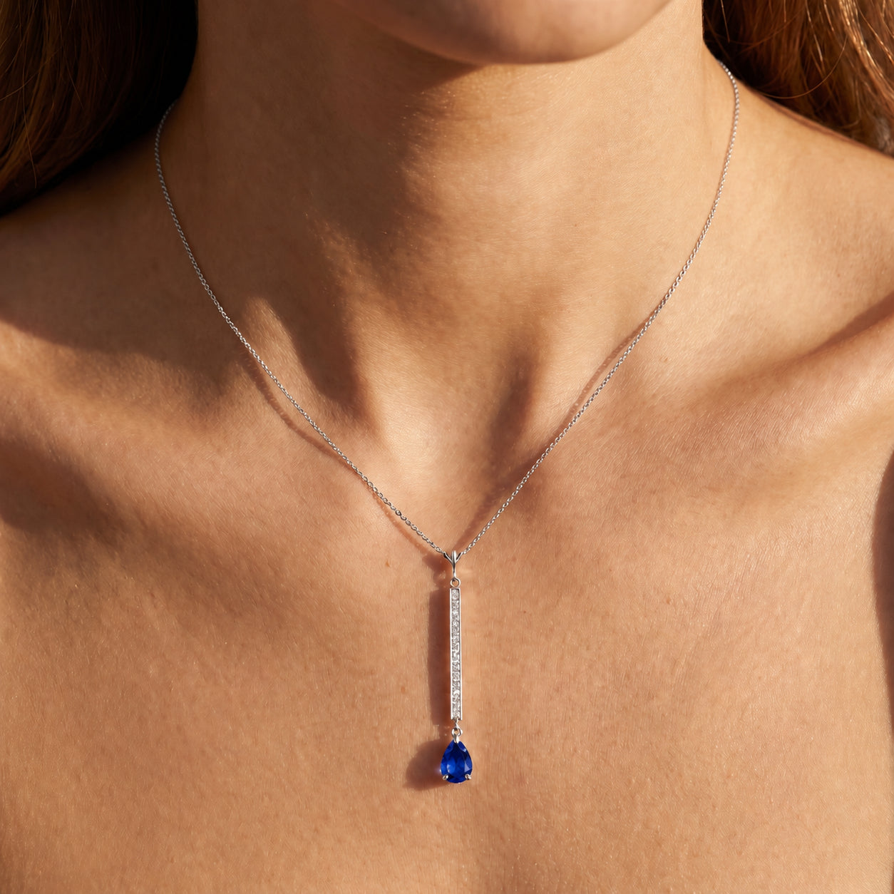 White Gold Grace Necklace Sapphire 10K — Adelaide