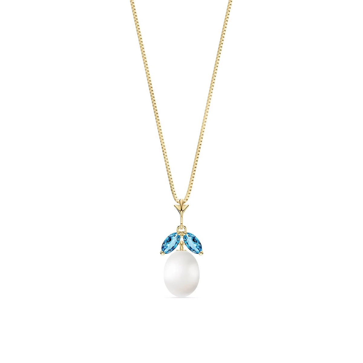 Yellow Gold Necklace Pearl & Blue Topaz — Arabella, front view