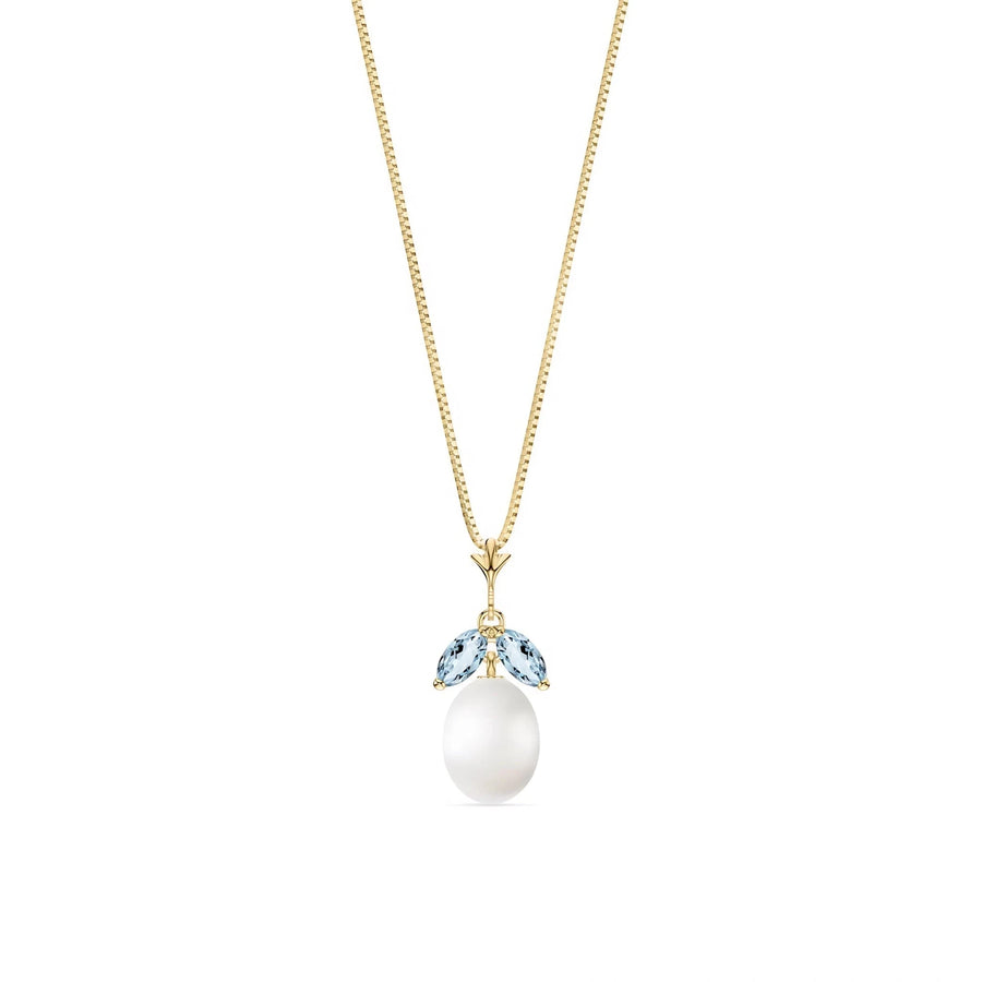 Yellow Gold Necklace Pearl & Aquamarine — Arabella, front view