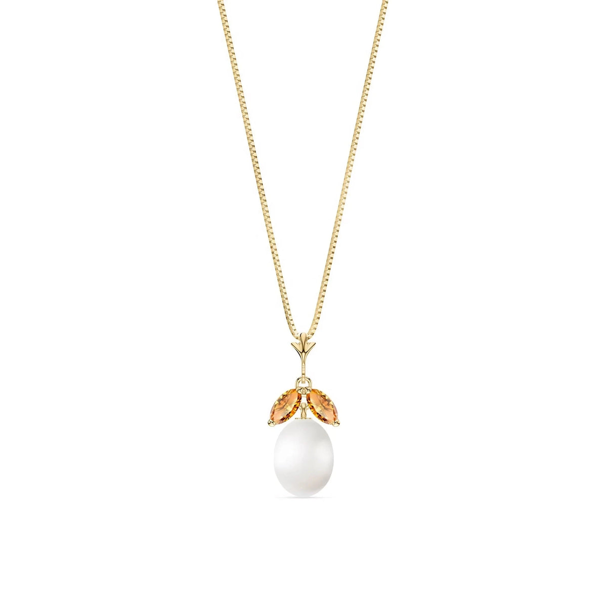 Yellow Gold Necklace Pearl & Citrine — Arabella, front view