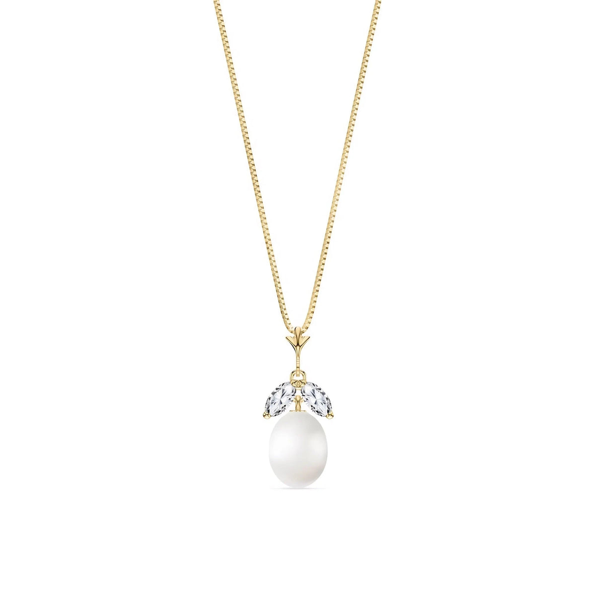 Yellow Gold Necklace Pearl & White Topaz — Arabella, front view