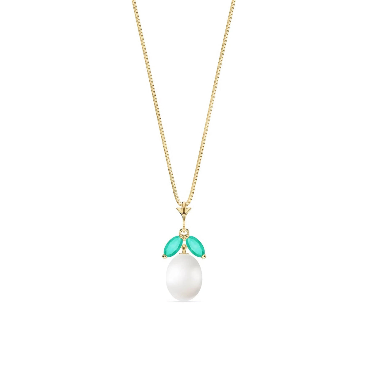 Yellow Gold Necklace Pearl & Emerald — Arabella, front view