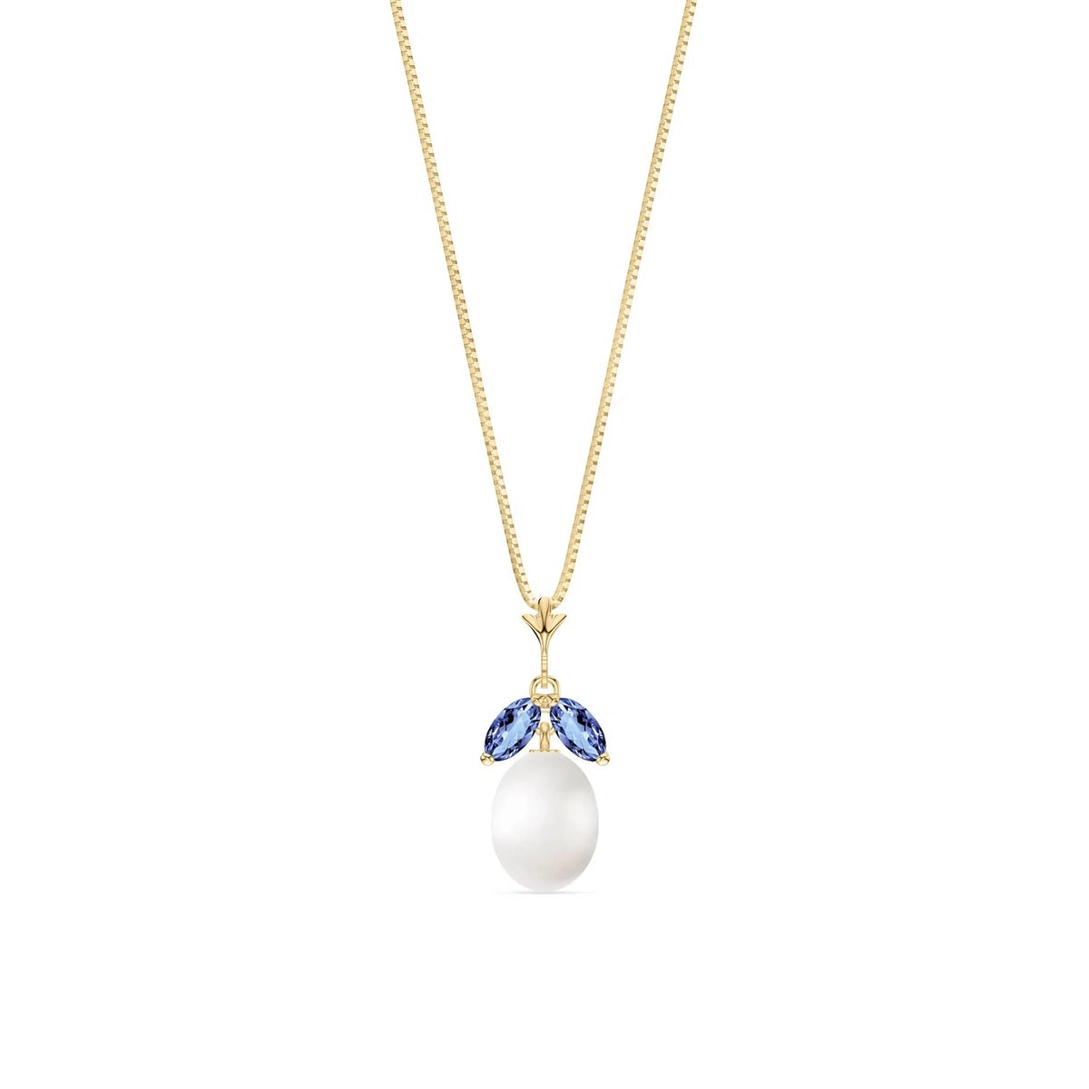 Yellow Gold Necklace Pearl & Tanzanite — Arabella, front view