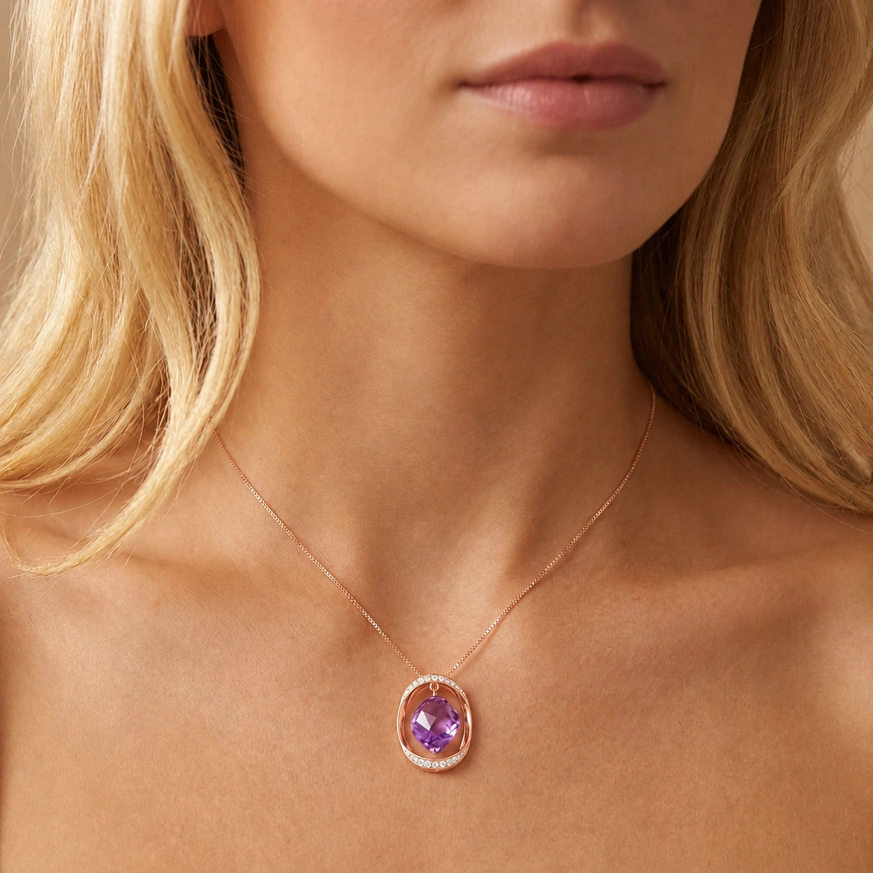 Rose Gold Pendant Necklace Amethyst 10K — Loretta