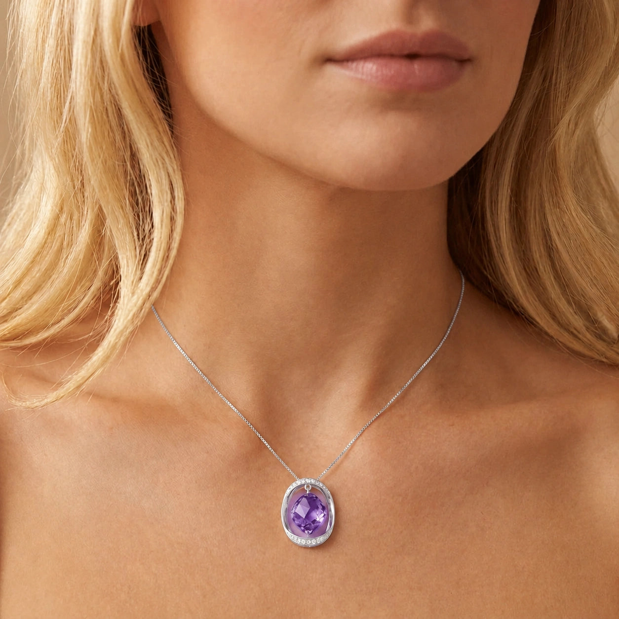 White Gold Pendant Necklace Amethyst 10K — Loretta