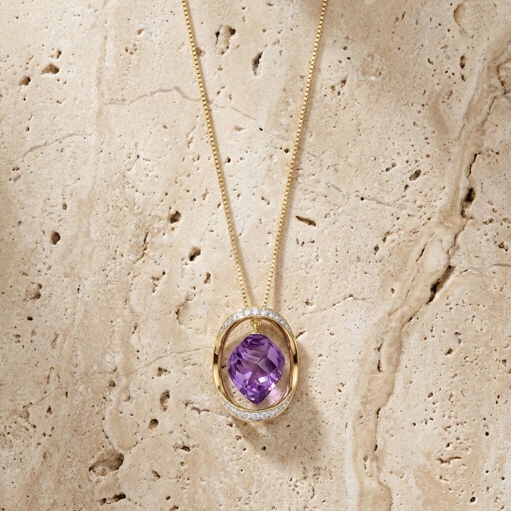 Yellow Gold Pendant Necklace Amethyst 10K — Loretta