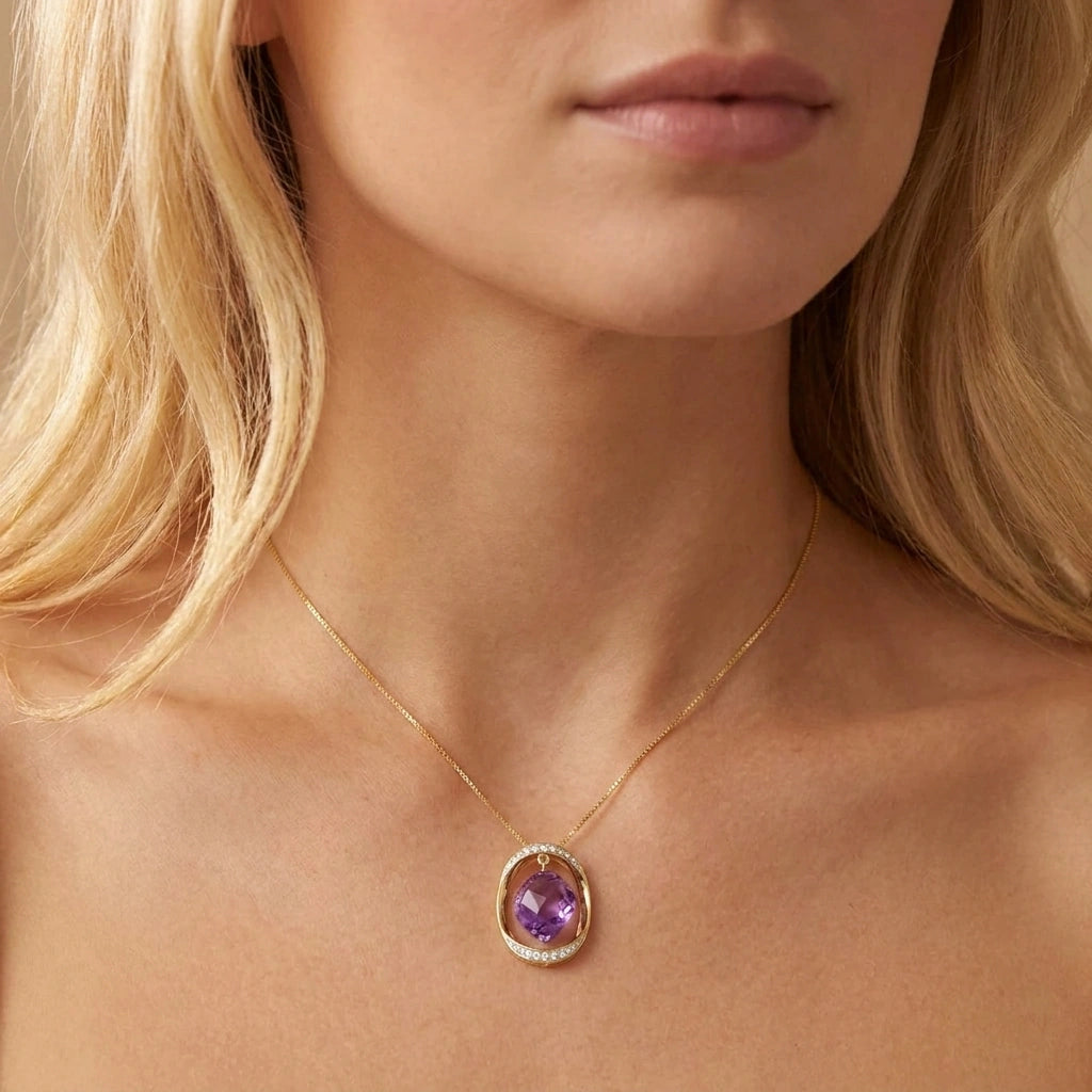 Yellow Gold Pendant Necklace Amethyst 10K — Loretta