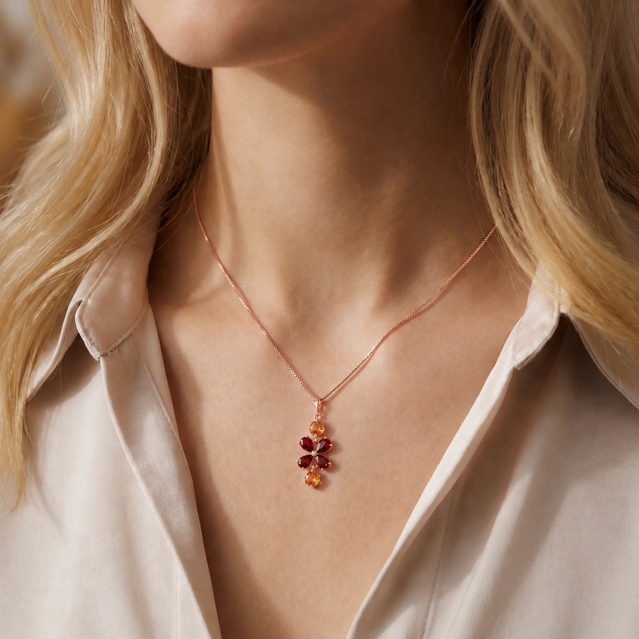 Rose Gold Classic Necklace Aquamarine 10K — Arianna