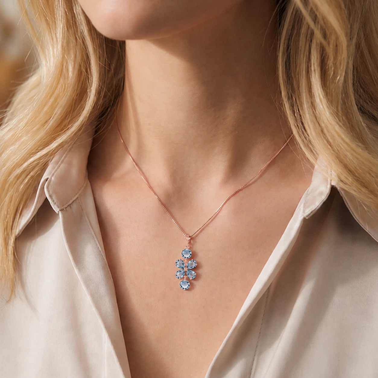 Rose Gold Classic Necklace Blue Topaz 10K — Arianna
