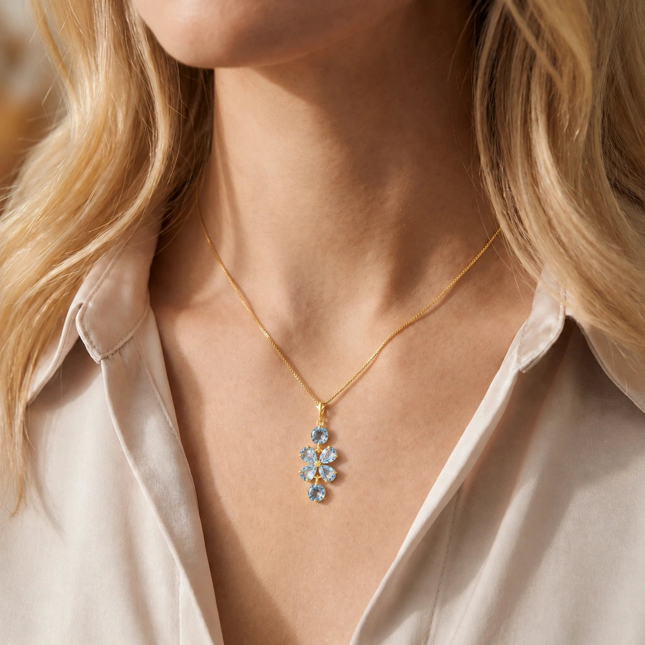 Yellow Gold Classic Necklace Blue Topaz 10K — Arianna