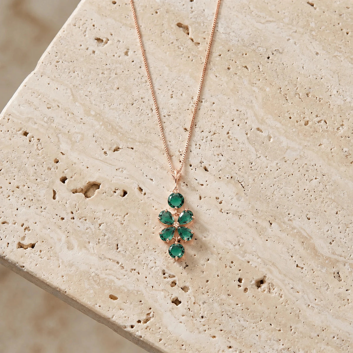 Rose Gold Arianna Classic Necklace Emerald — travertine lifestyle