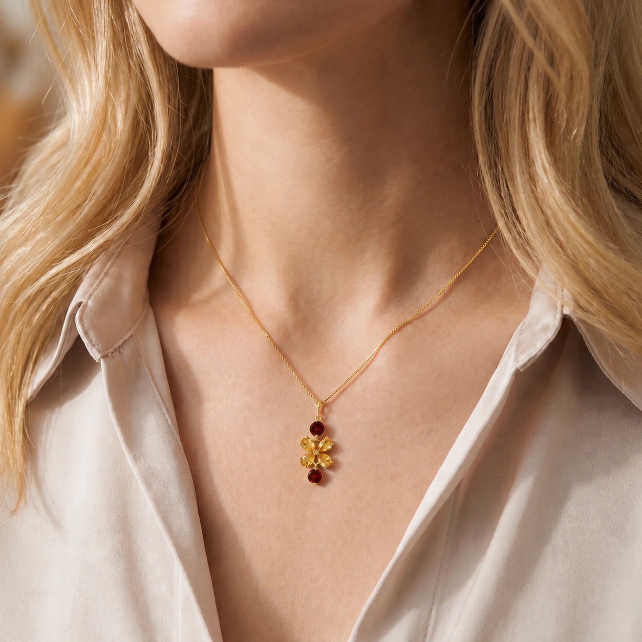 Yellow Gold Classic Necklace Pink Topaz 10K — Arianna