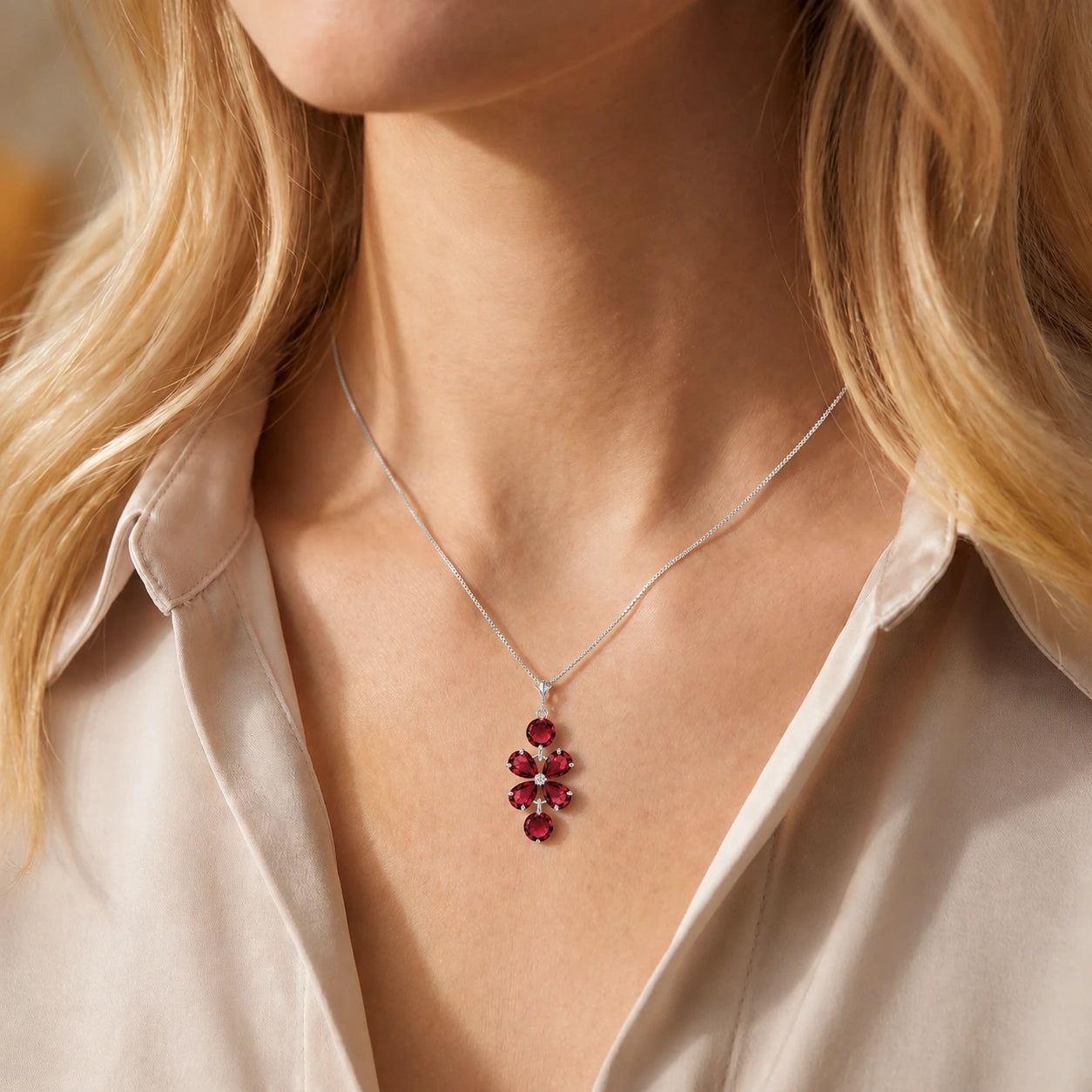 White Gold Classic Necklace Ruby 10K — Arianna