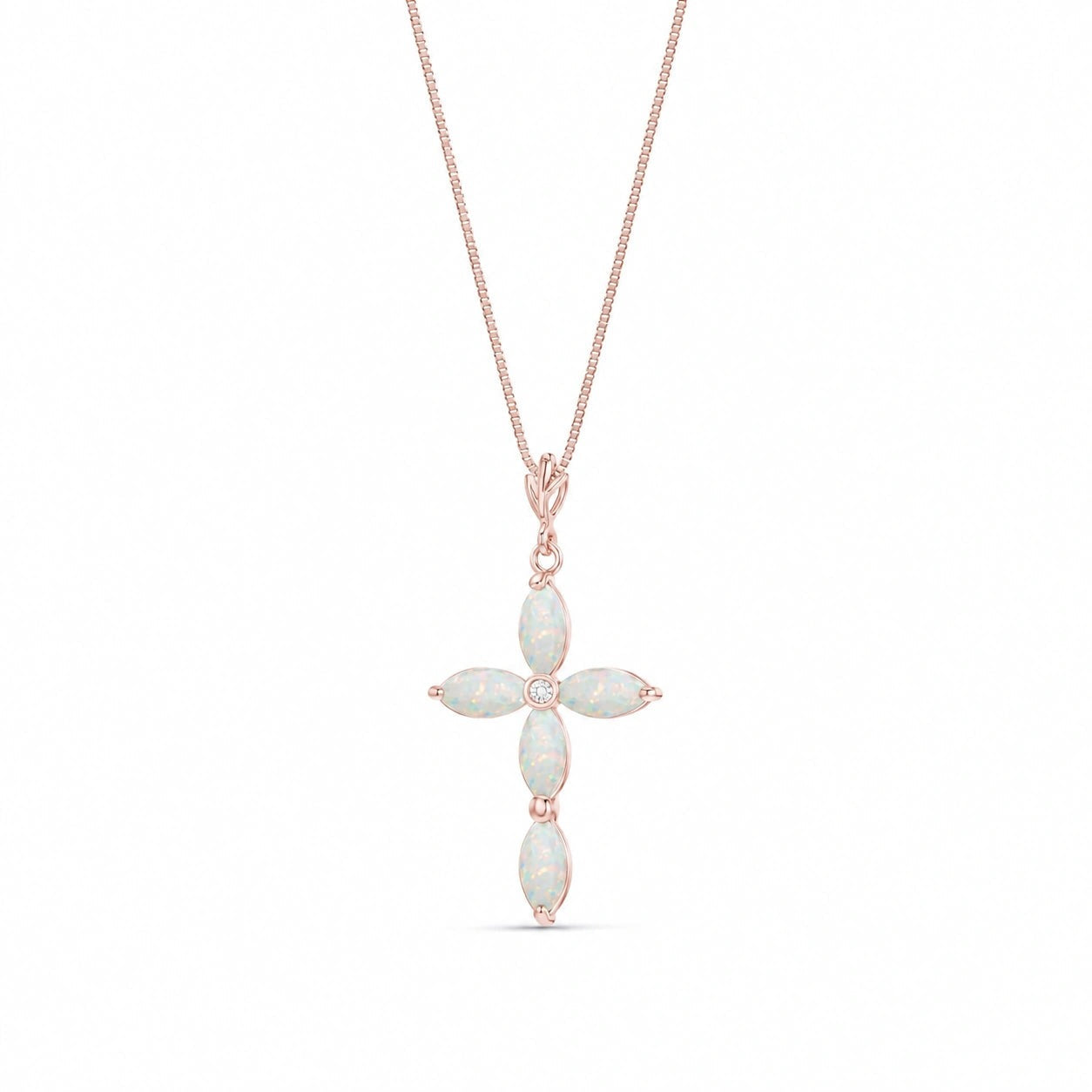 Rose Gold Charm Necklace Opal 10K — Delia