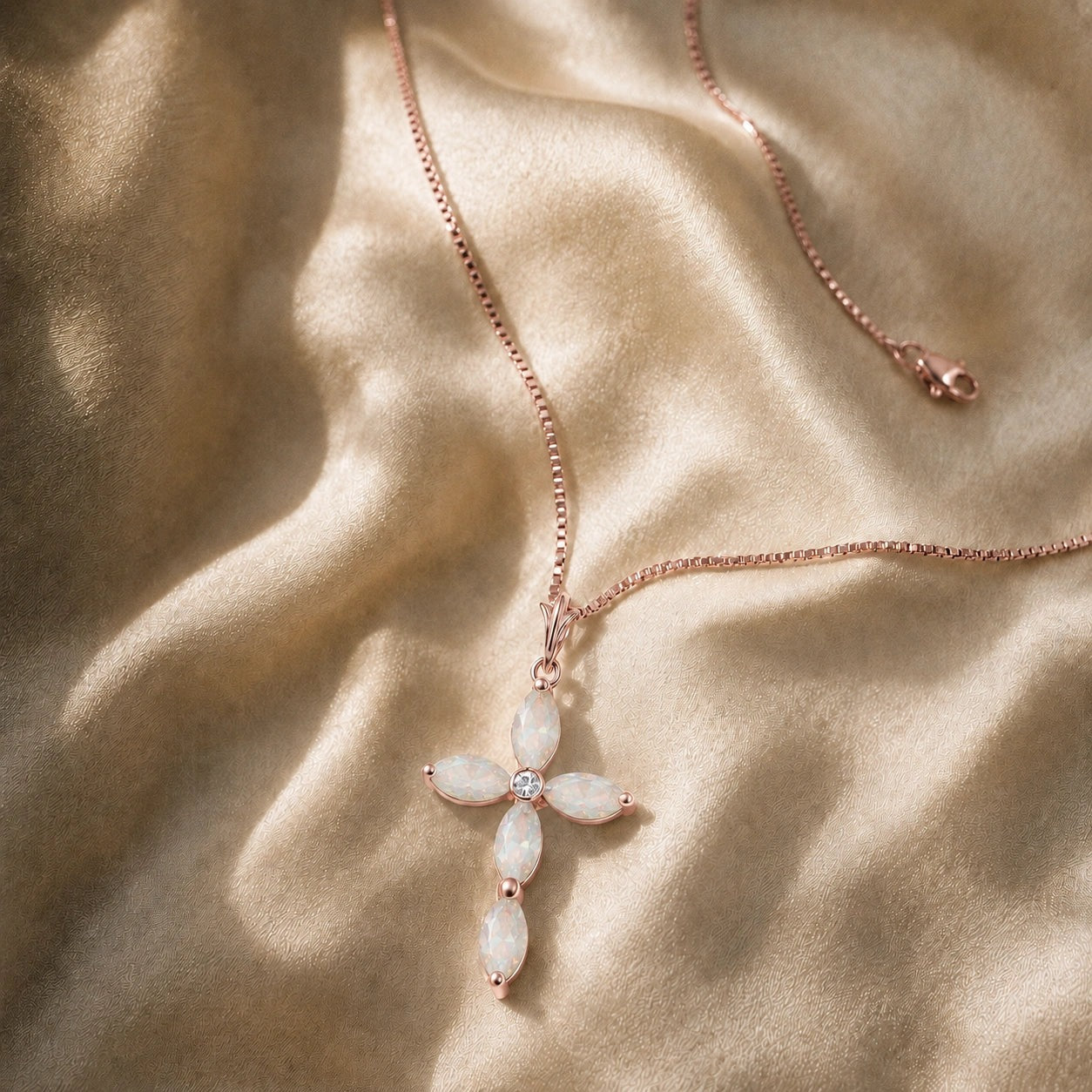Rose Gold Charm Necklace Opal 10K — Delia
