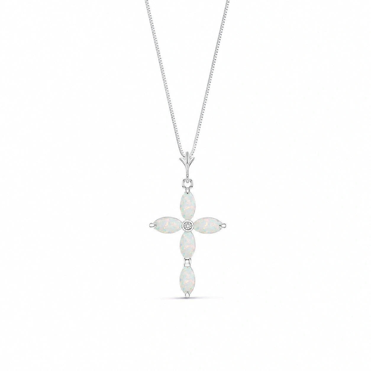 White Gold Charm Necklace Opal 10K — Delia