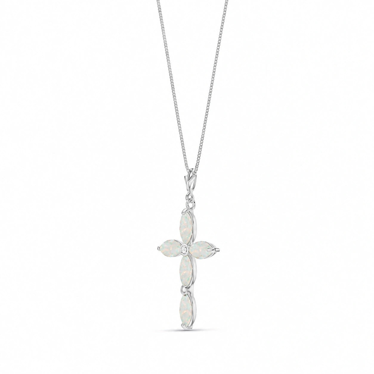 White Gold Charm Necklace Opal 10K — Delia