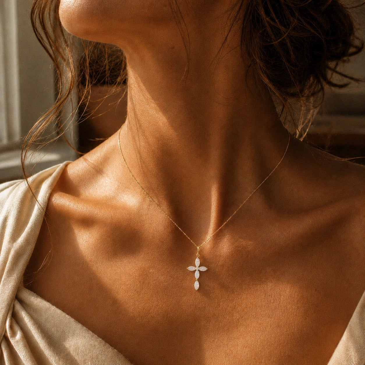 Yellow Gold Charm Necklace Opal 10K — Delia