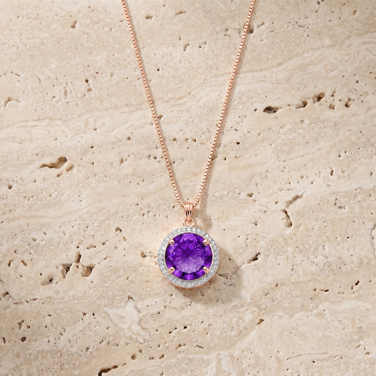 Rose Gold Bloom Pendant Necklace Amethyst 10K — Erminia