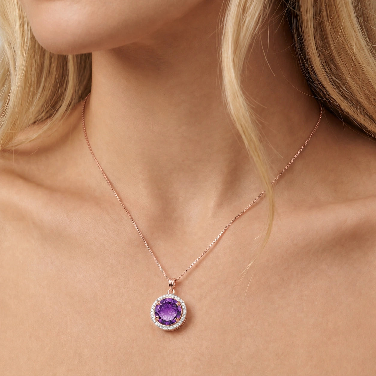 Rose Gold Bloom Pendant Necklace Amethyst 10K — Erminia