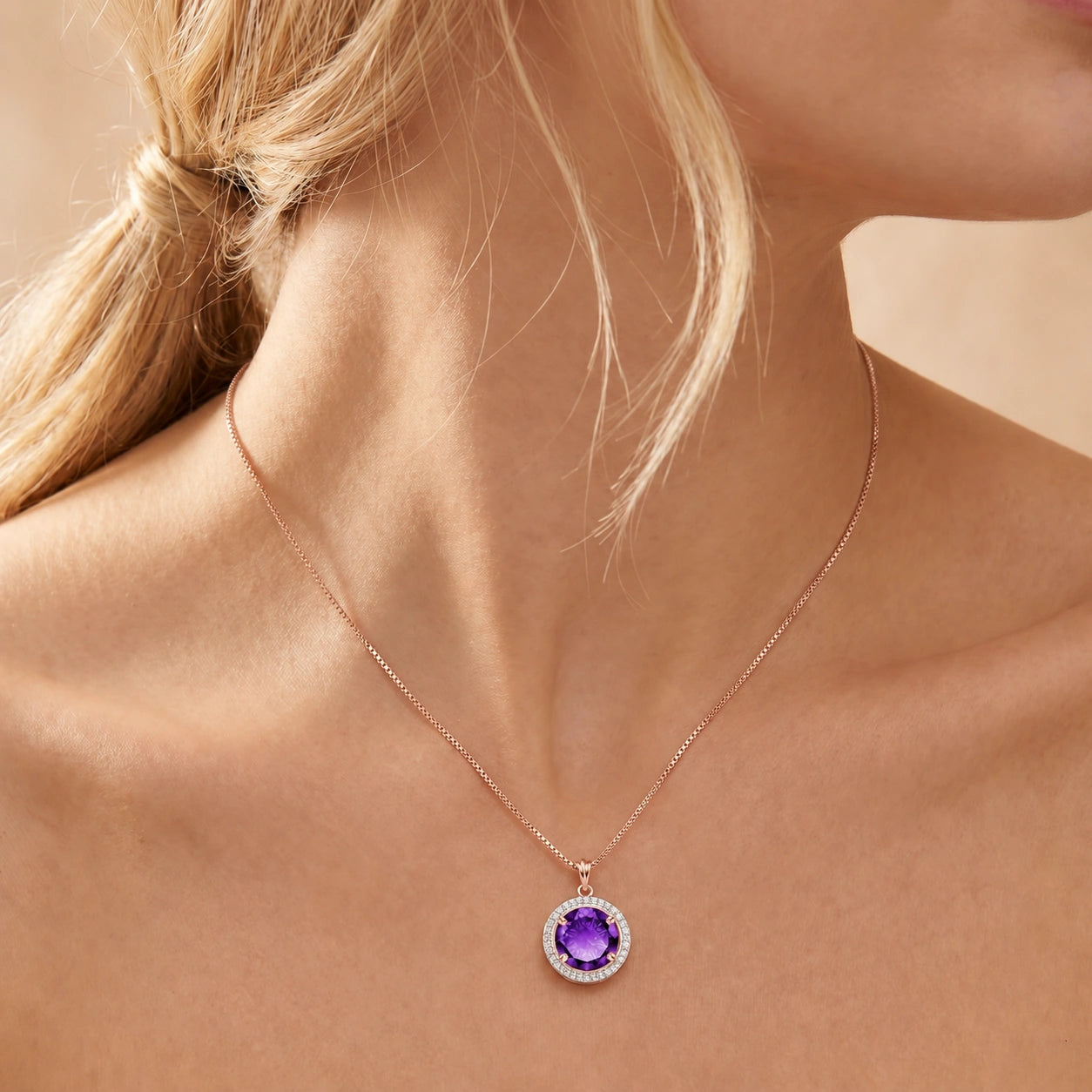 Rose Gold Bloom Pendant Necklace Amethyst 10K — Erminia