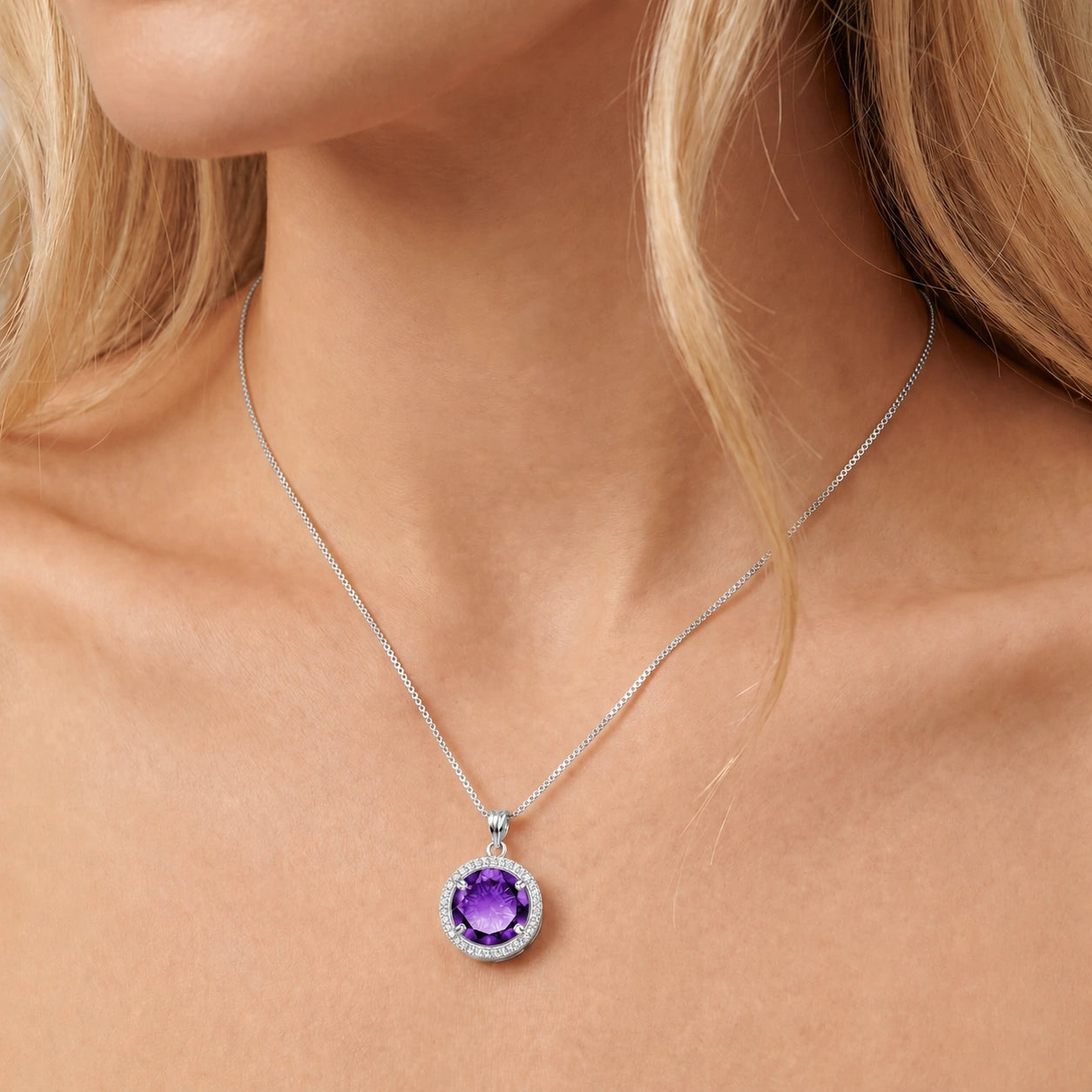 White Gold Bloom Pendant Necklace Amethyst 10K — Erminia
