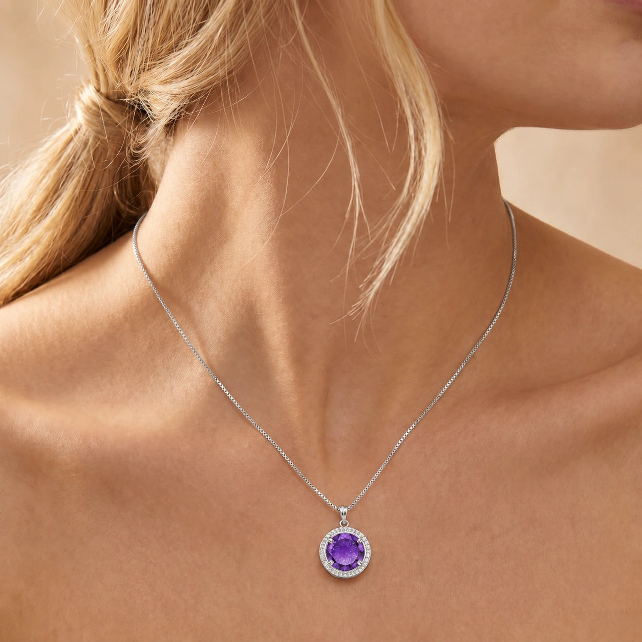 White Gold Bloom Pendant Necklace Amethyst 10K — Erminia