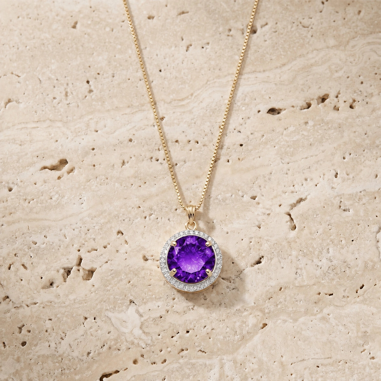 Yellow Gold Bloom Pendant Necklace Amethyst 10K — Erminia