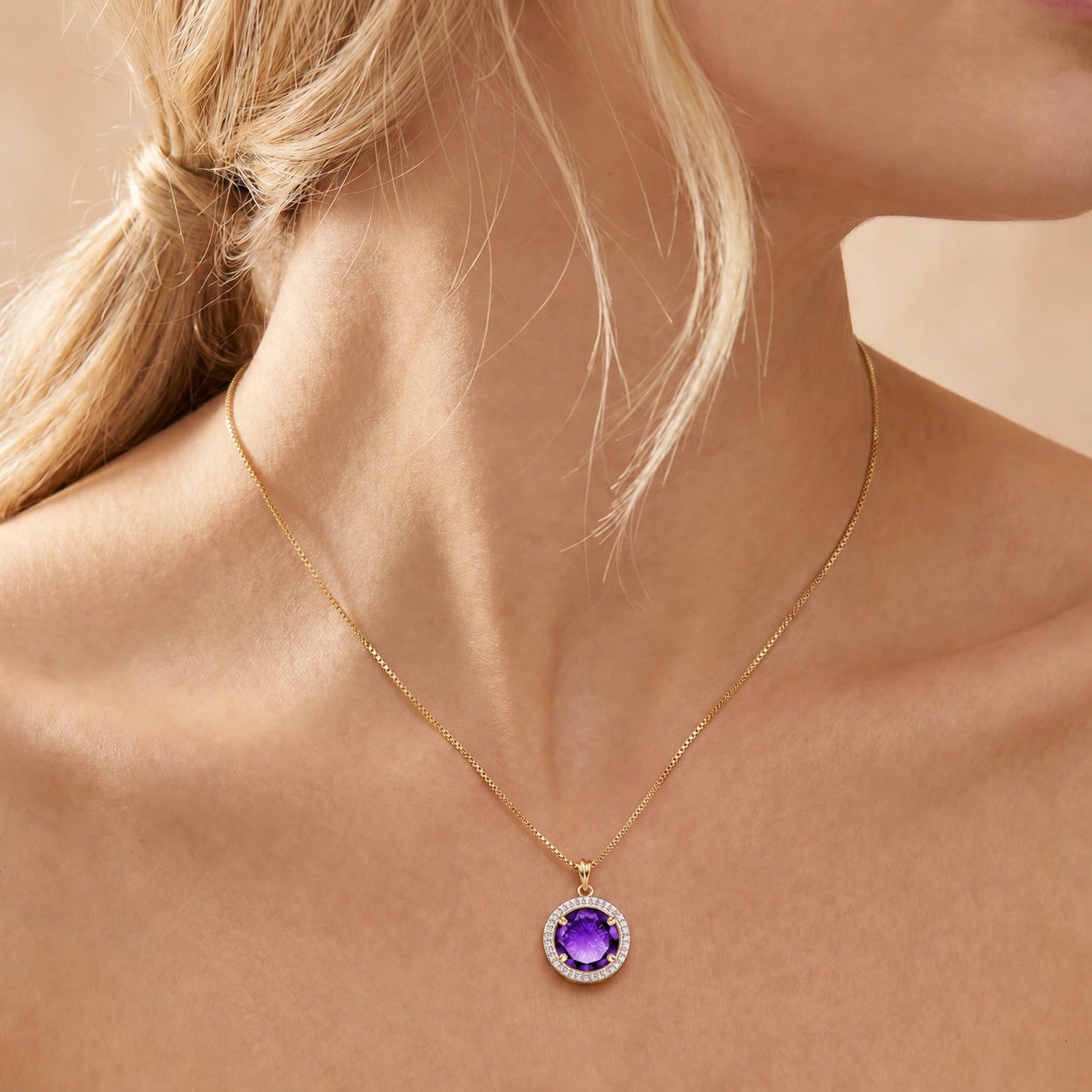 Yellow Gold Bloom Pendant Necklace Amethyst 10K — Erminia