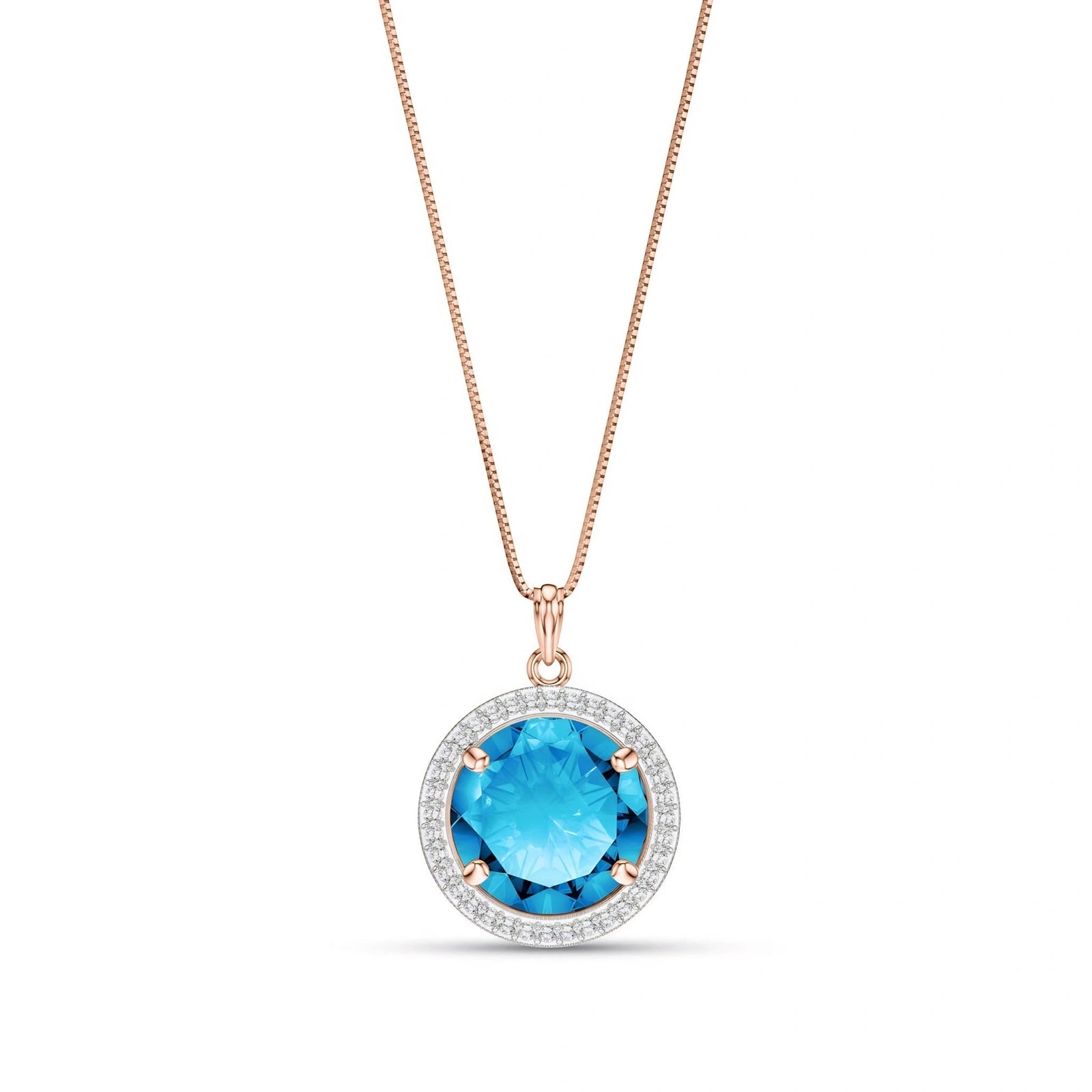Rose Gold Bloom Pendant Necklace Blue Topaz 10K — Erminia