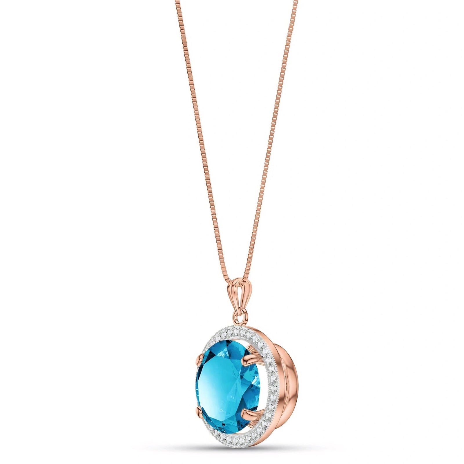 Rose Gold Bloom Pendant Necklace Blue Topaz 10K — Erminia