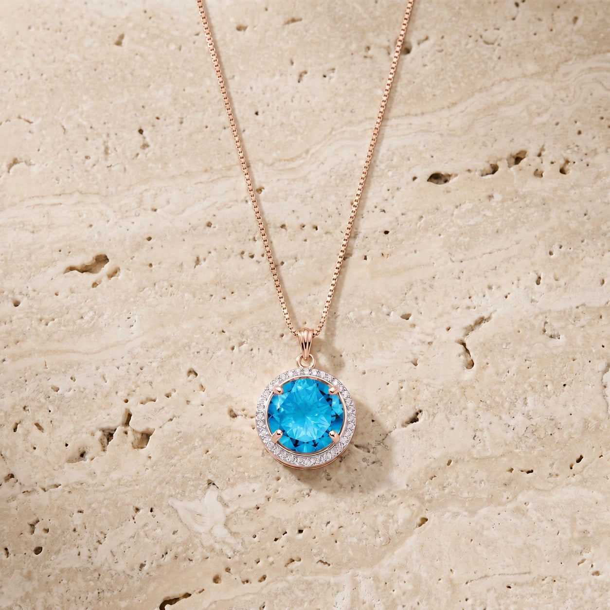 Rose Gold Bloom Pendant Necklace Blue Topaz 10K — Erminia