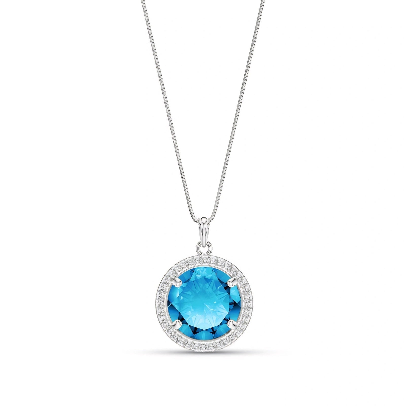 White Gold Bloom Pendant Necklace Blue Topaz 10K — Erminia