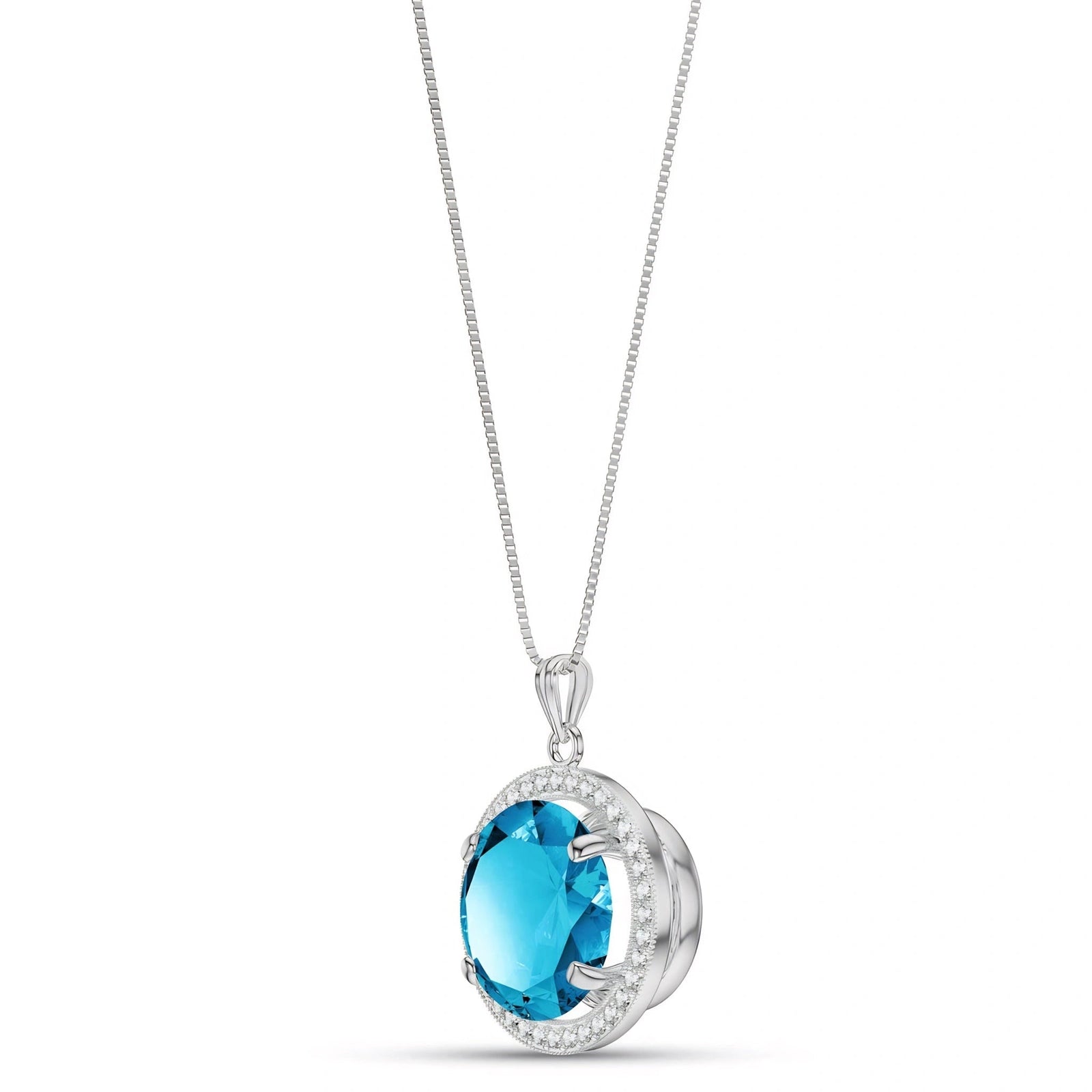 White Gold Bloom Pendant Necklace Blue Topaz 10K — Erminia