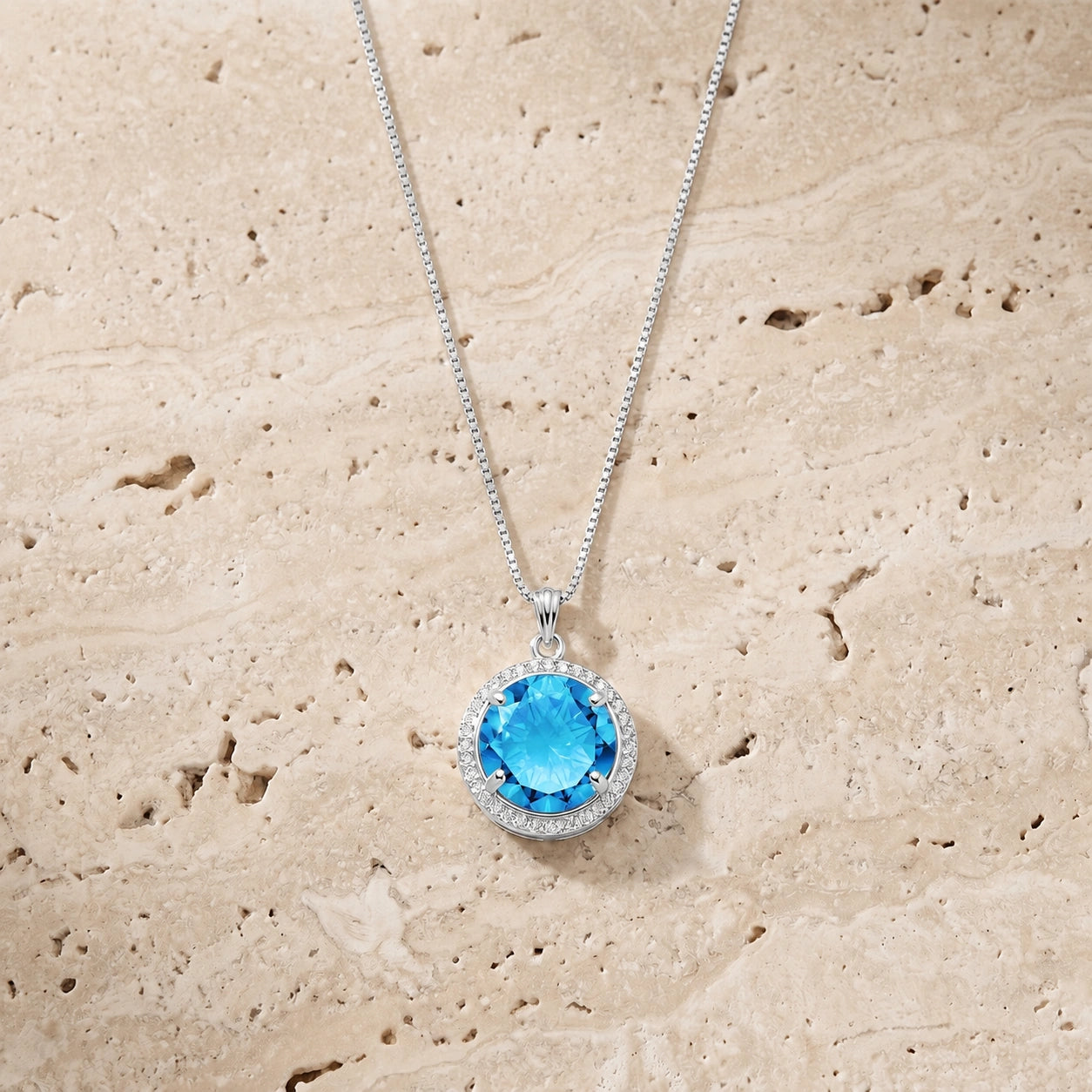 White Gold Bloom Pendant Necklace Blue Topaz 10K — Erminia
