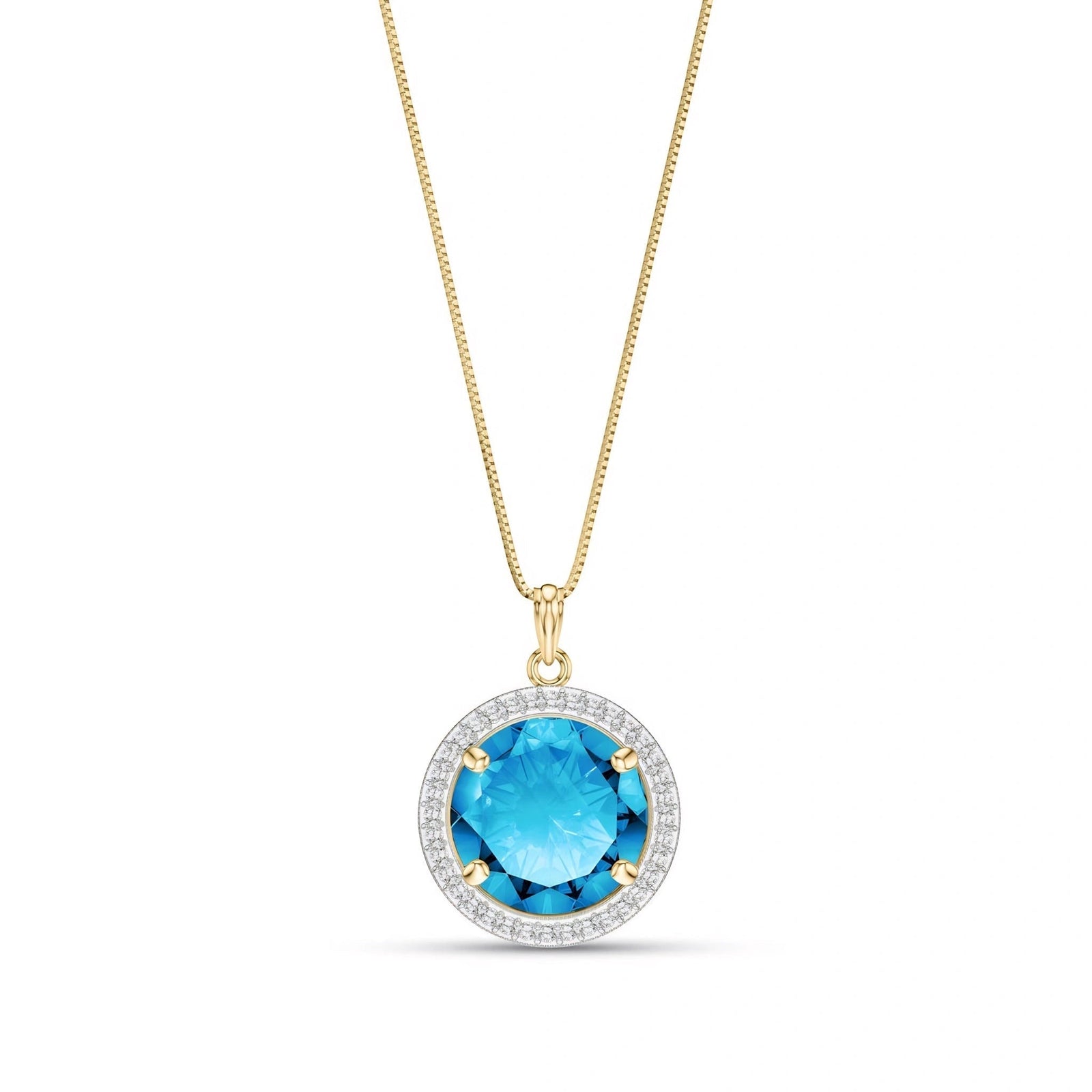 Yellow Gold Bloom Pendant Necklace Blue Topaz 10K — Erminia