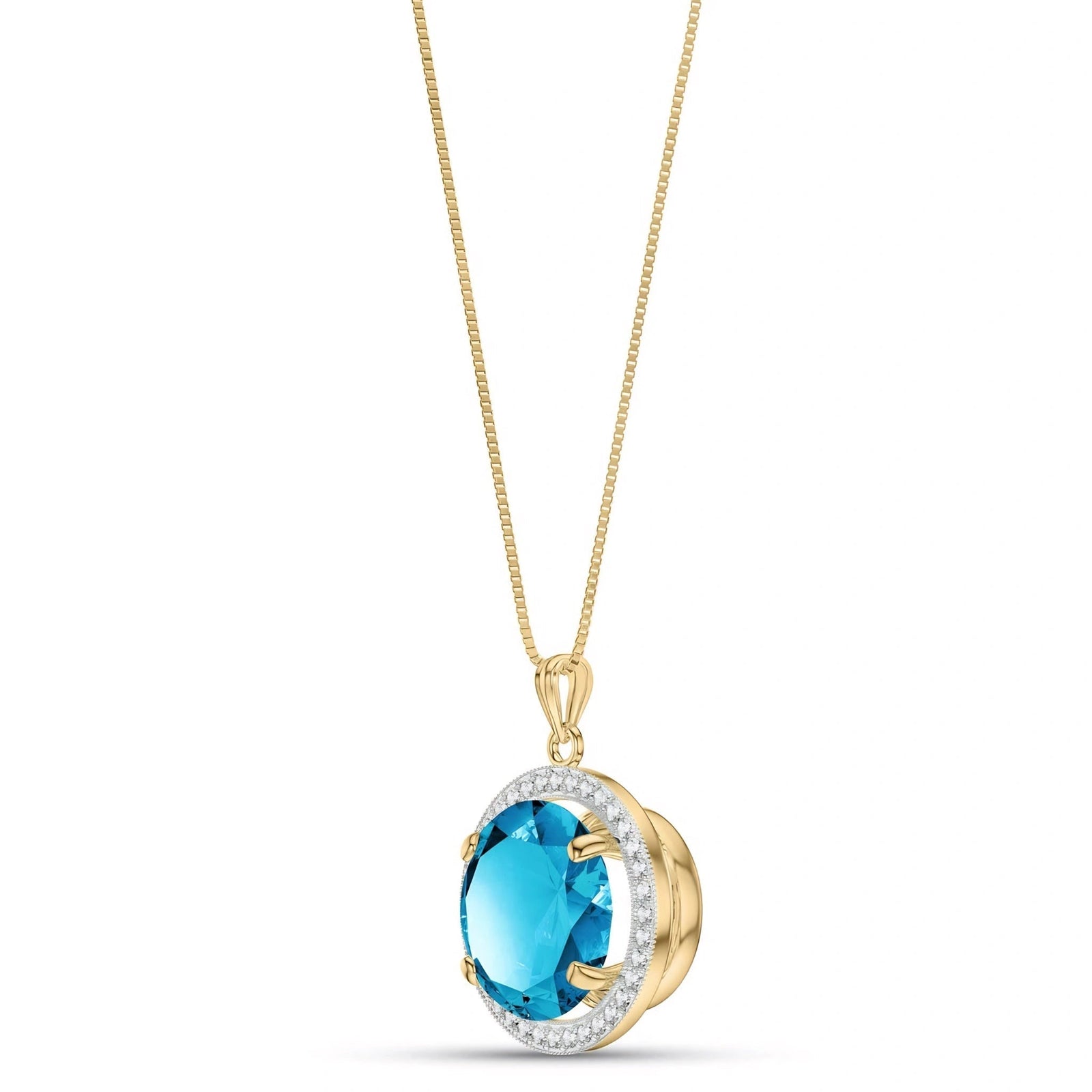 Yellow Gold Bloom Pendant Necklace Blue Topaz 10K — Erminia