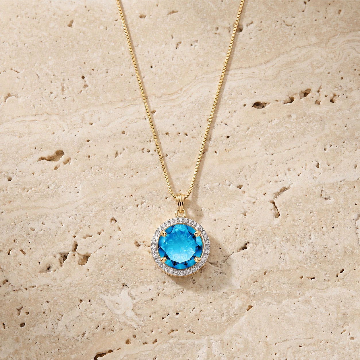 Yellow Gold Bloom Pendant Necklace Blue Topaz 10K — Erminia
