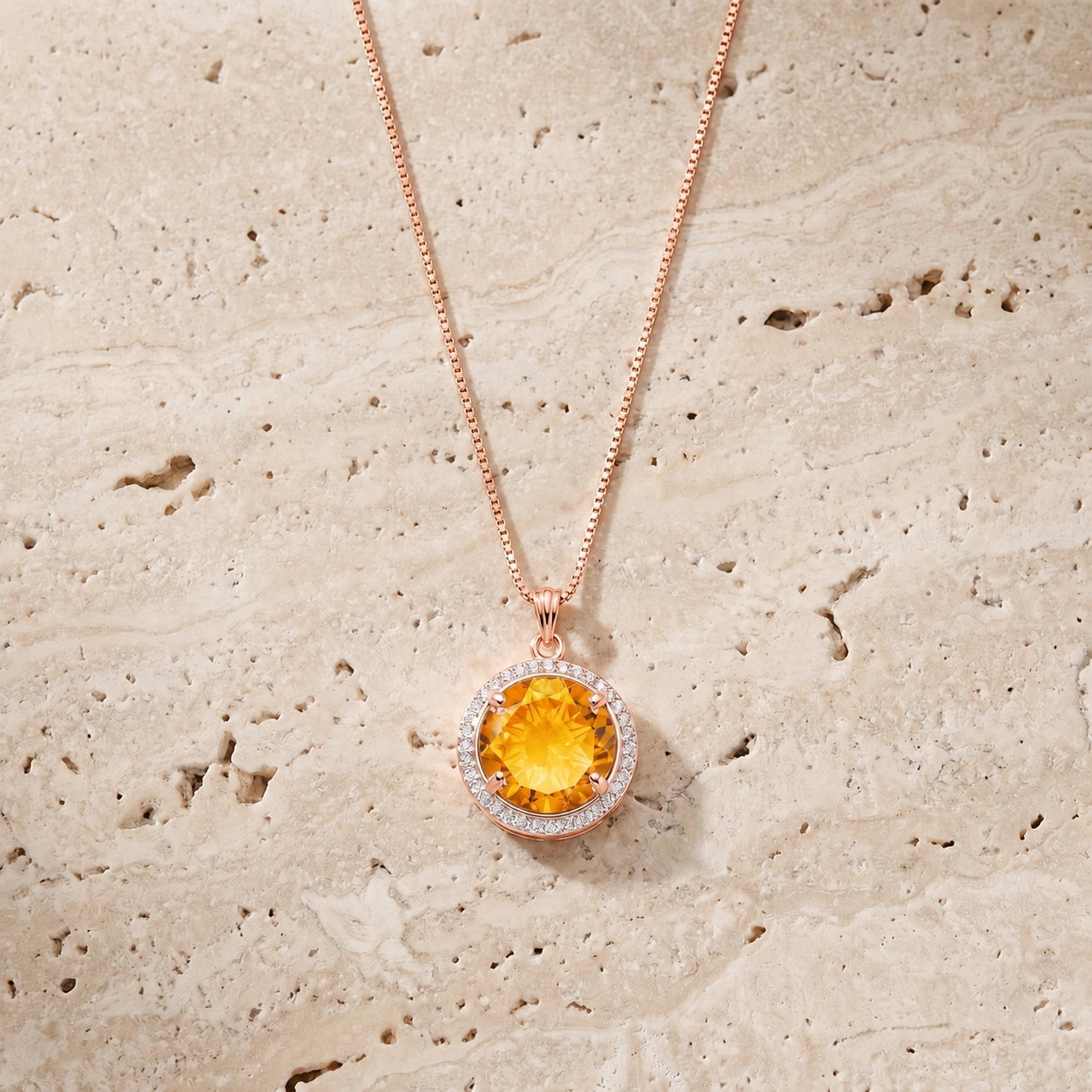 Rose Gold Bloom Pendant Necklace Citrine 10K — Erminia