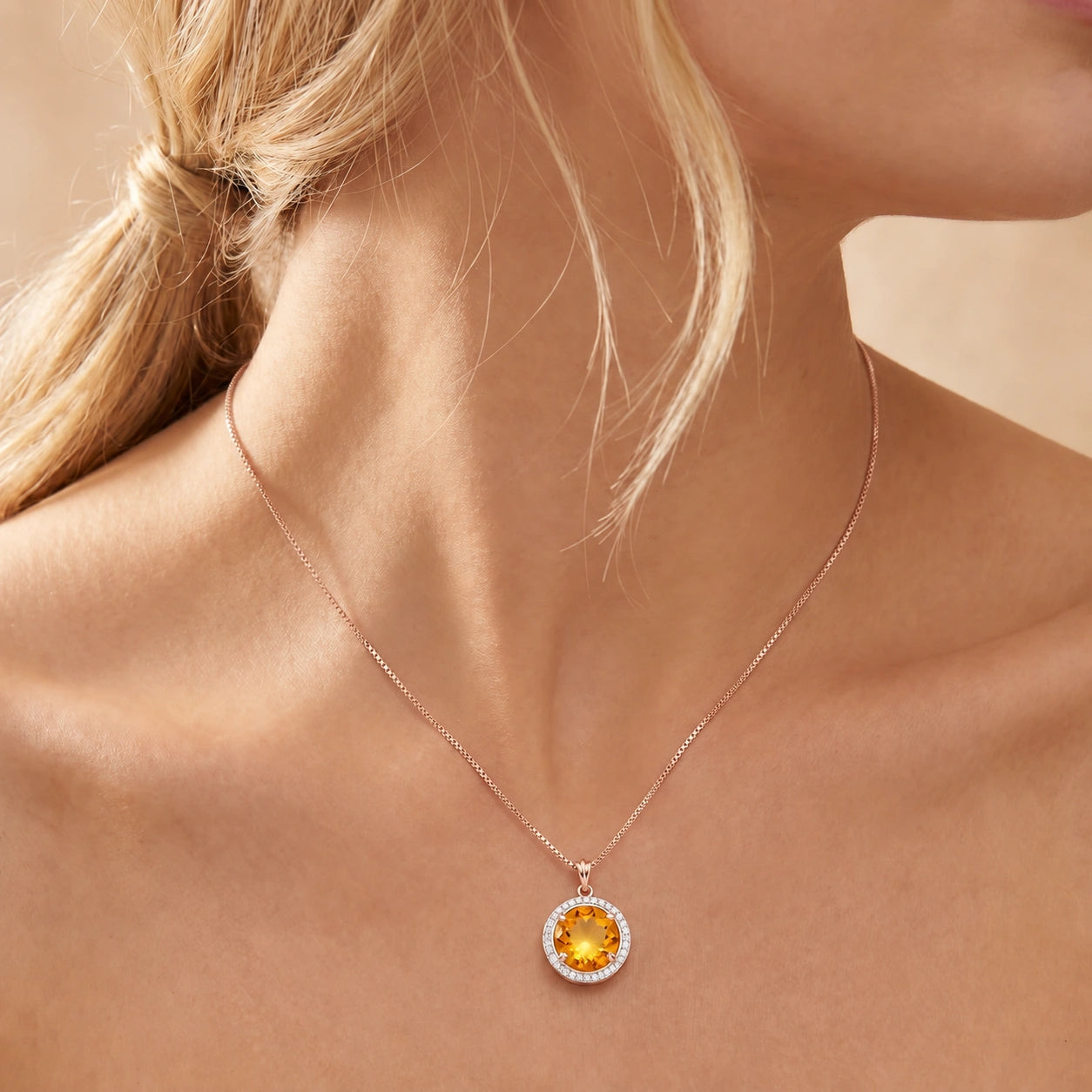 Rose Gold Bloom Pendant Necklace Citrine 10K — Erminia