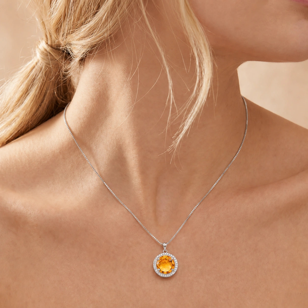 White Gold Bloom Pendant Necklace Citrine 10K — Erminia
