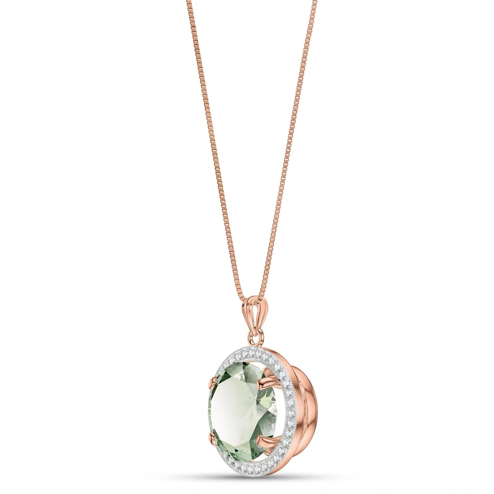 Rose Gold Bloom Pendant Necklace Green Amethyst 10K — Erminia