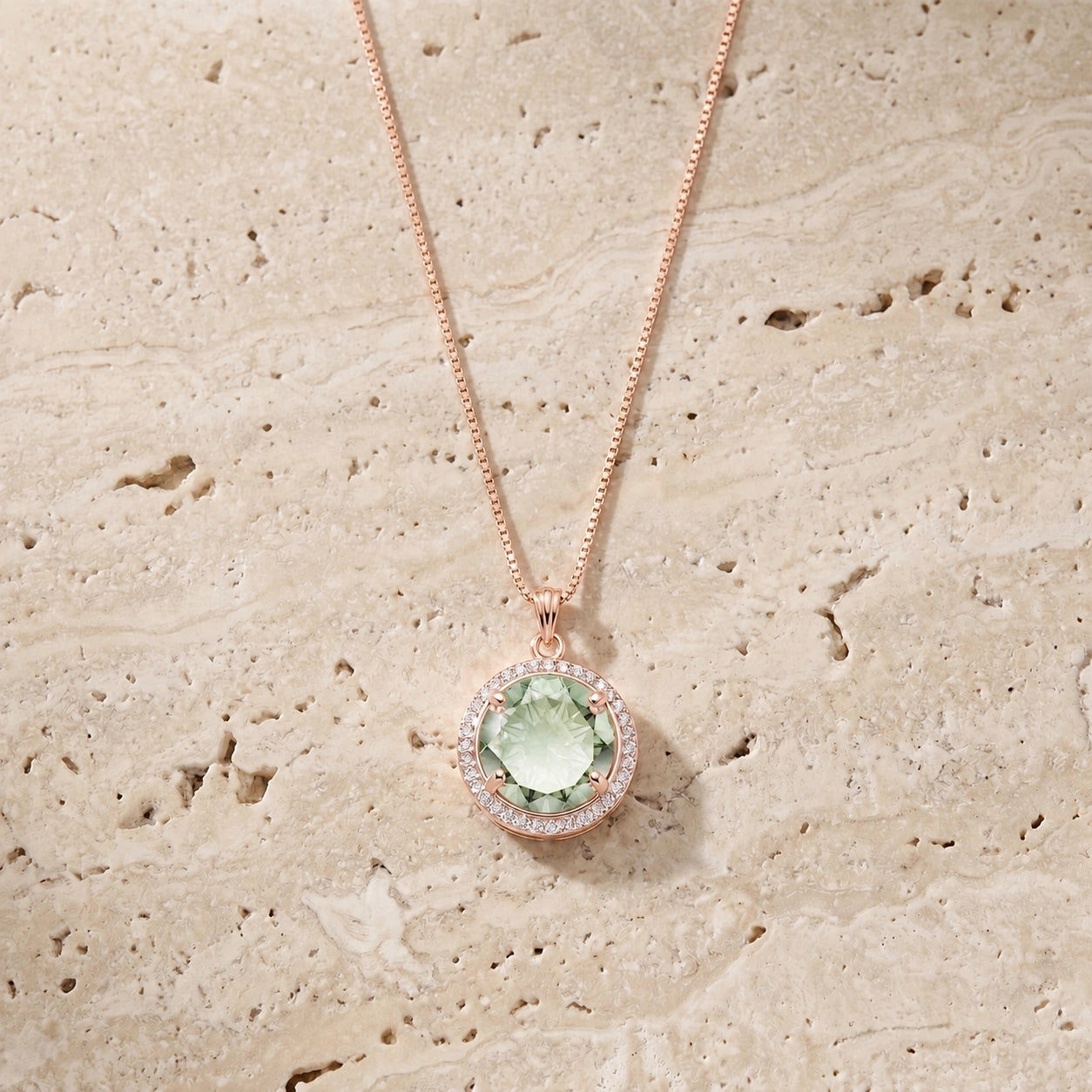 Rose Gold Bloom Pendant Necklace Green Amethyst 10K — Erminia