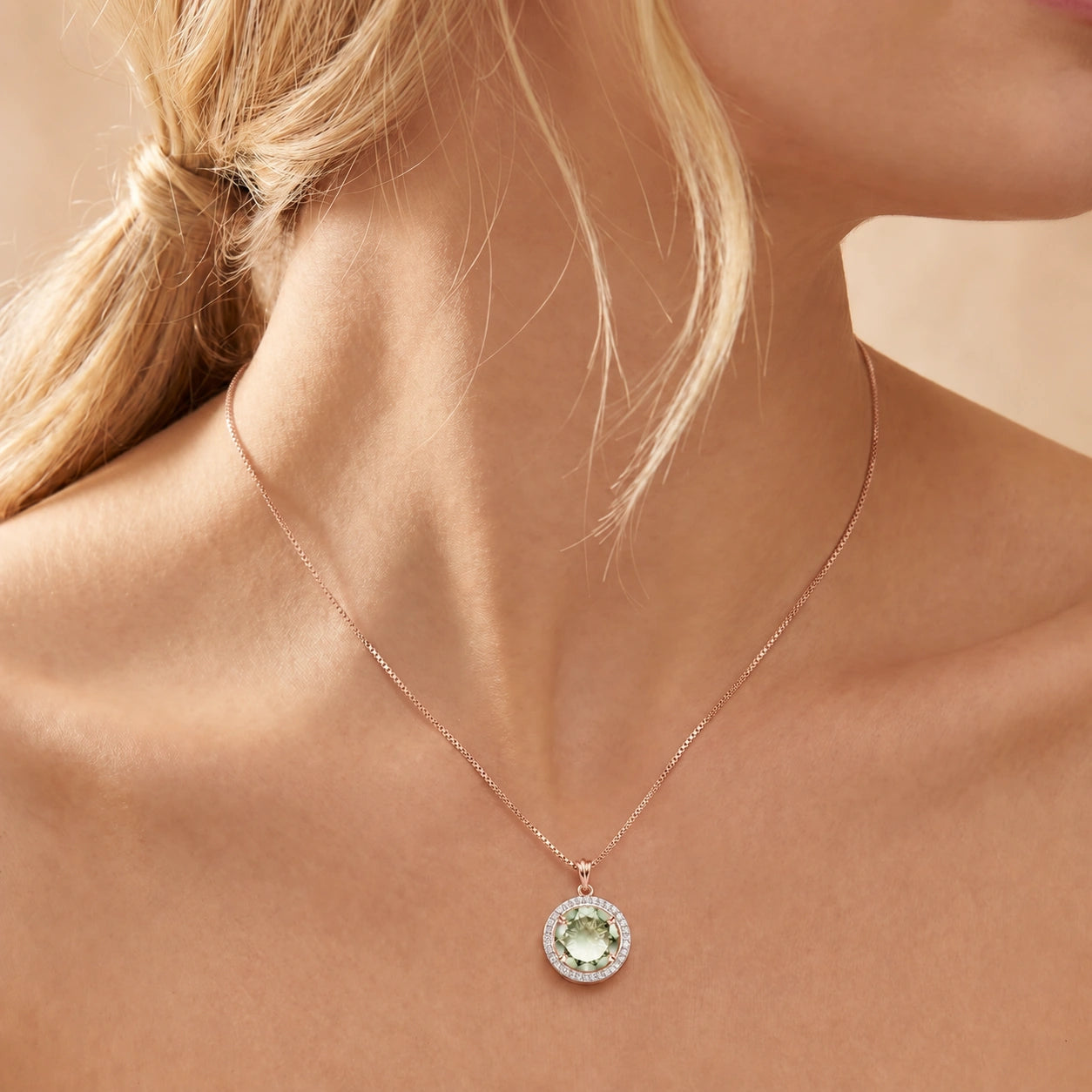 Rose Gold Bloom Pendant Necklace Green Amethyst 10K — Erminia
