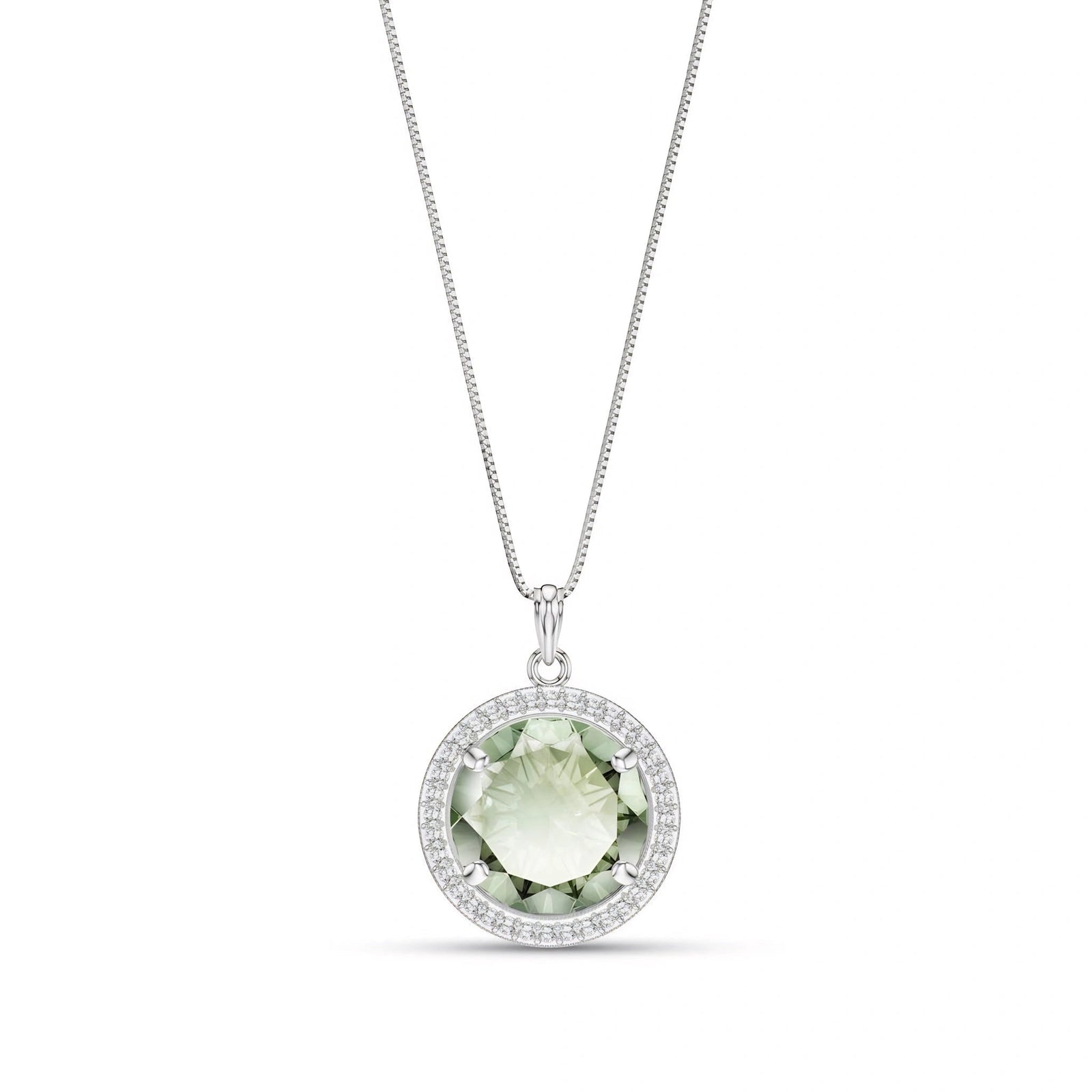White Gold Bloom Pendant Necklace Green Amethyst 10K — Erminia