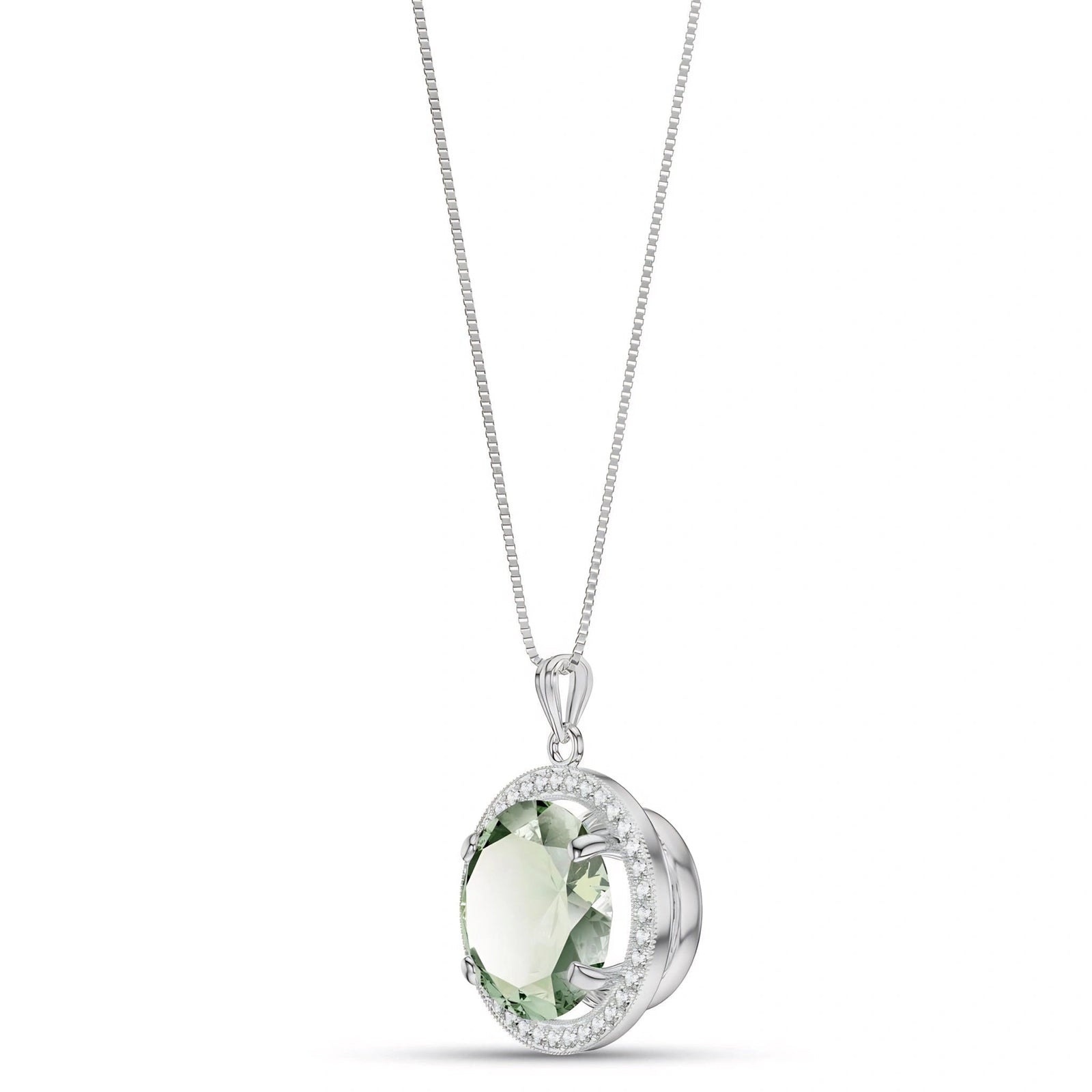 White Gold Bloom Pendant Necklace Green Amethyst 10K — Erminia