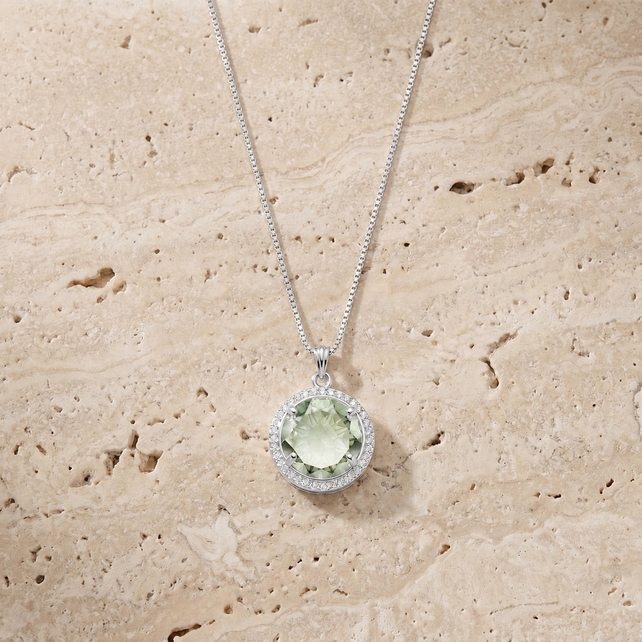 White Gold Bloom Pendant Necklace Green Amethyst 10K — Erminia